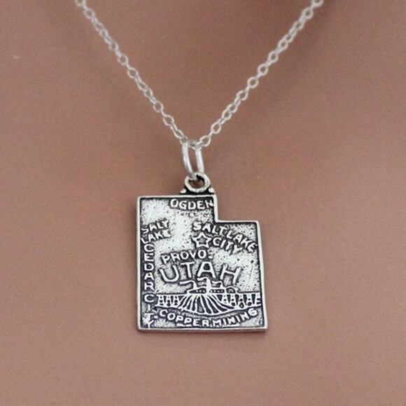 Sterling Silver Utah State Charm Necklace - Picture 1 of 4